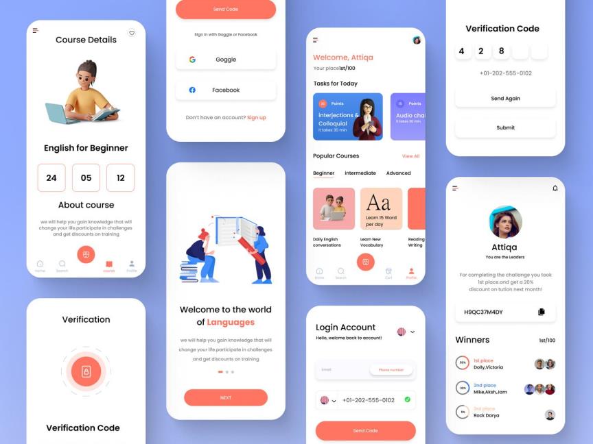 语言学习APP界面设计 | UI设计Figma、XD源文件