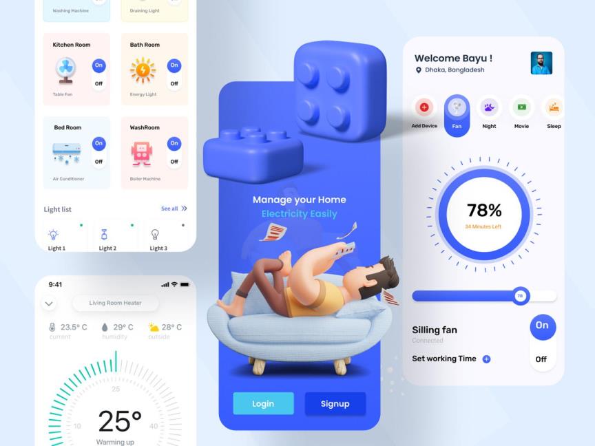 智能家居APP设计及配套3D人物Figma源文件