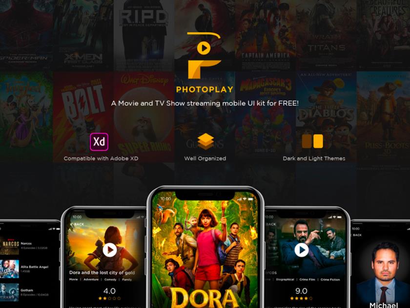 20屏电影和电视节目流媒体移动 UI 工具包xd素材