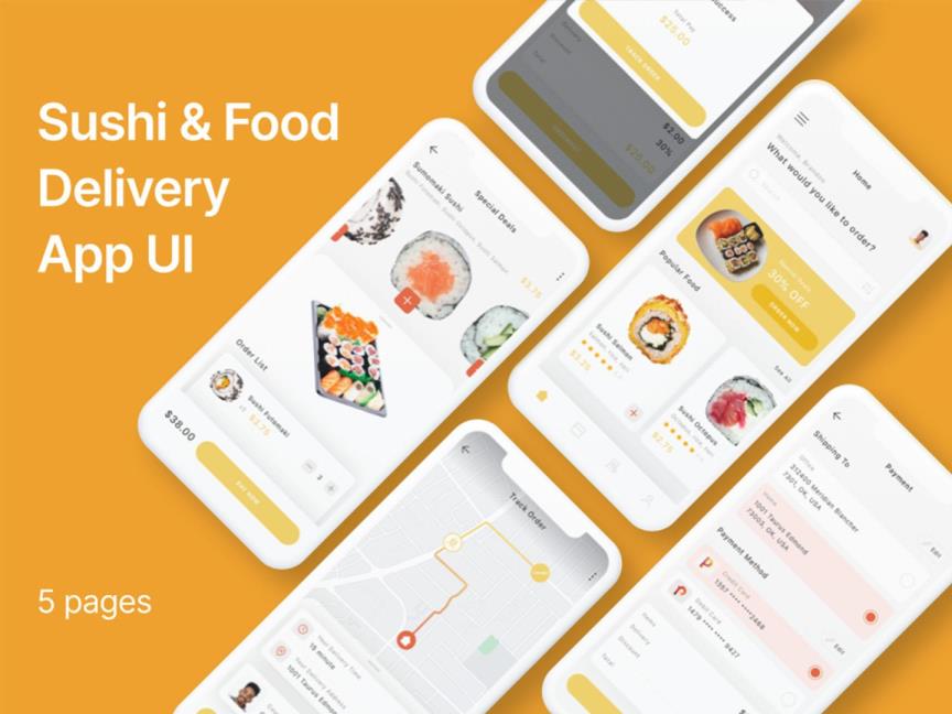 5页寿司美食APP设计figma/sketch/xd/psd源文件