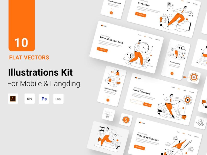 UI设计商业平面风格插画AI、PS、png源文件
