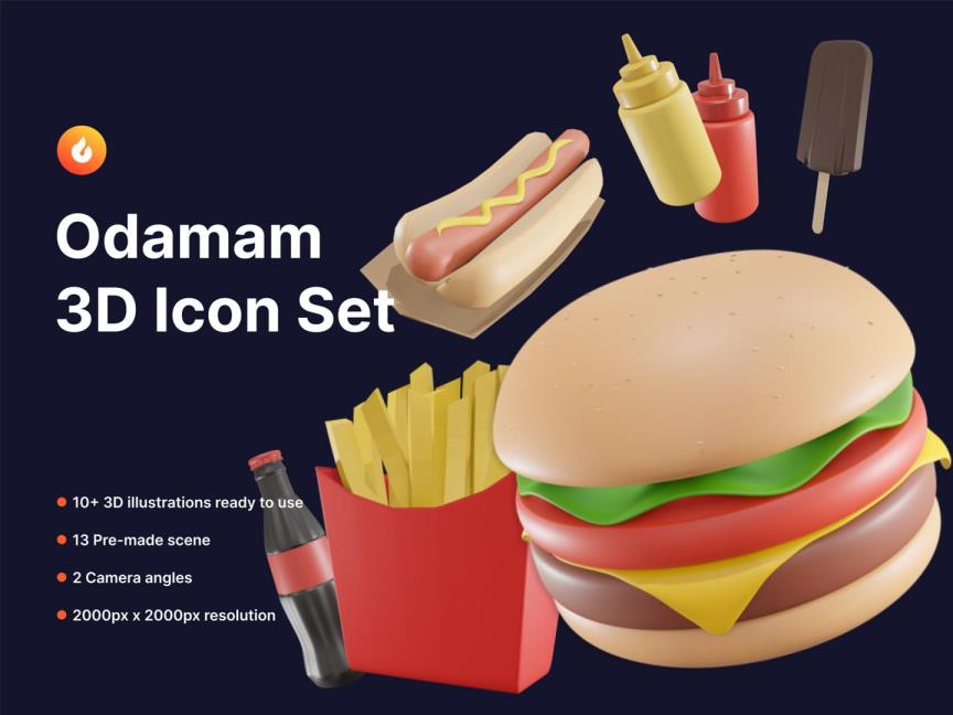 分享一组汉堡薯条3D免抠png图标