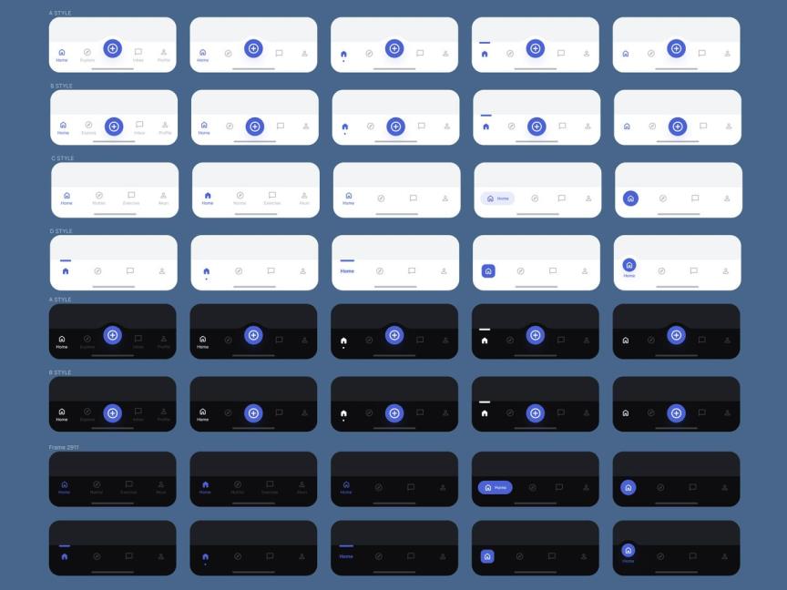 46种APP底部Tab导航栏设计Figma源文件素材
