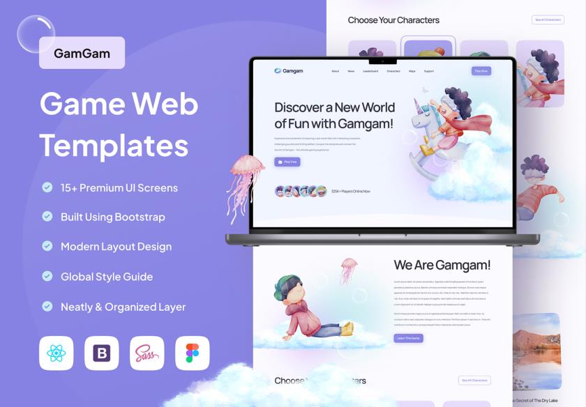 24个页面响应式设计，游戏官网设计figma源文件，含react网页源码