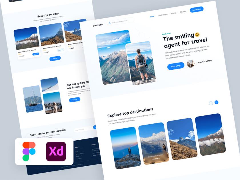 一页旅行社登陆页的概念figma，xd素材