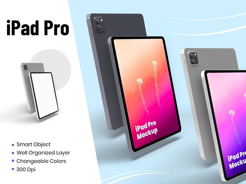 免费iPad Pro样机、平板电脑UI展示样机mockup模板 psd源文件