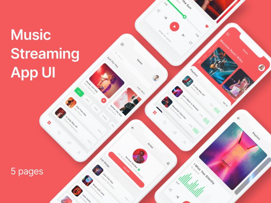 5页音乐音频APP设计Figma/Sketch/PSD/XD源文件