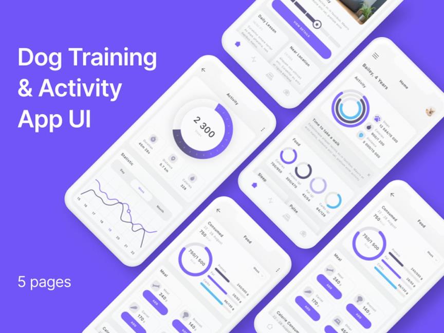 宠物训练APP原型设计Figma/Sketch/PSD/XD源文件「无参考图」