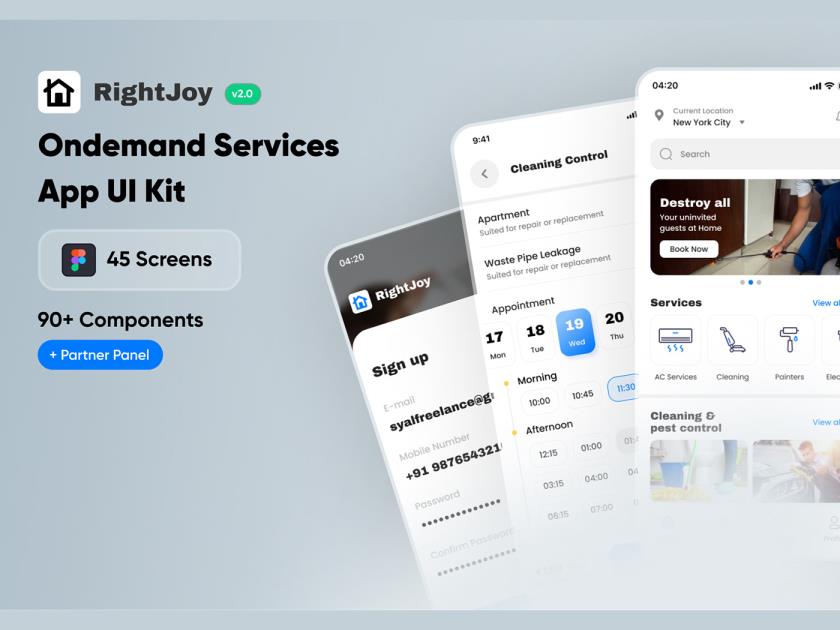 45页家政，上门服务app素材sketch，xd，figma源文件