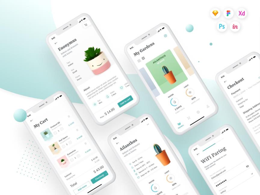 6页智能花卉APP设计Figma/Sketch/PSD/XD源文件