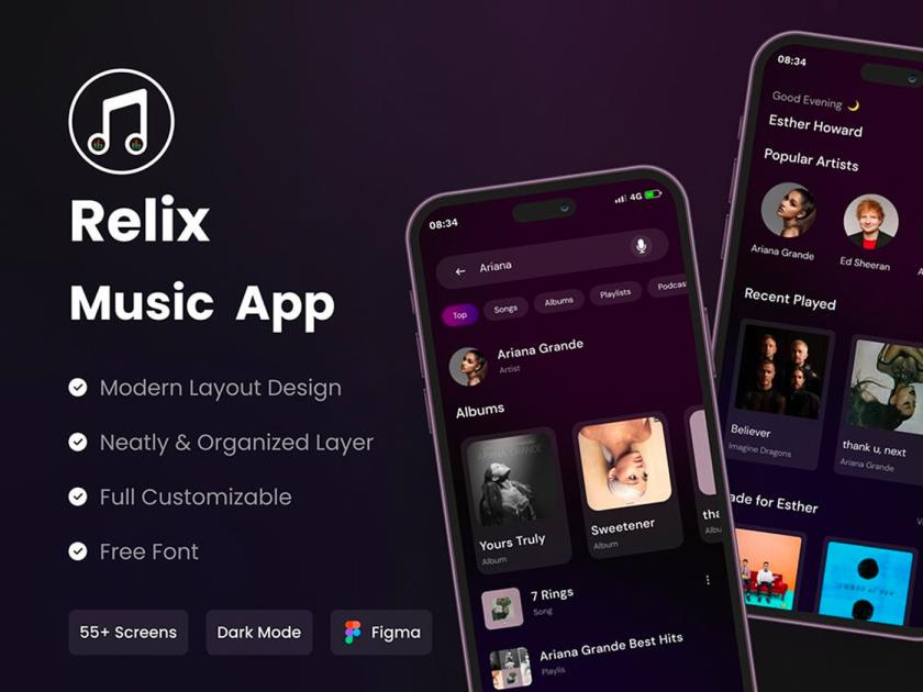 酷黑音乐类APP UI资源素材sketch，xd，figma资源素材下载
