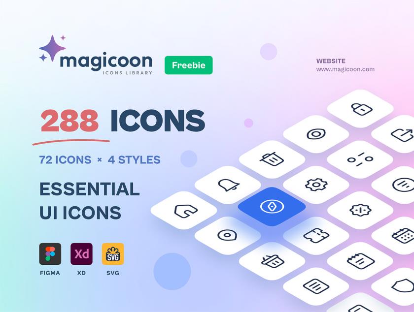 288 个图标库,4 种样式（浅色、常规、填充、双色调）支持（Figma、Adobe XD、SVG）