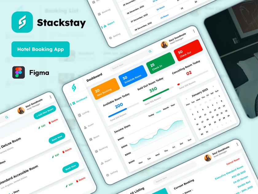 45屏酒店预订 UI 设计B端后台管理figma源文件