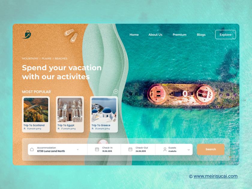 碧绿色旅游网站banner图设计sketch，xd，figma源文件