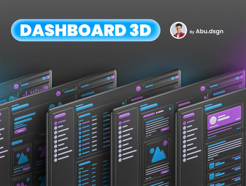 B端后台仪表板 3D 插图包figma,blend格式