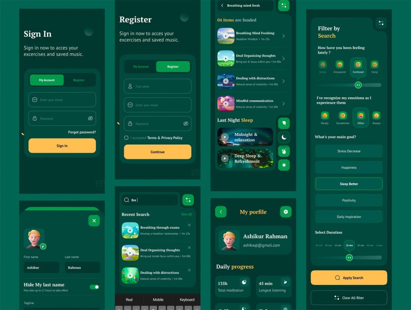 用于冥想的app移动应用程序 UI 套件figma源文件