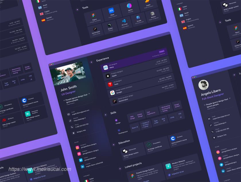 15 个简历/CV 模板的集合,明暗模式，figma源文件