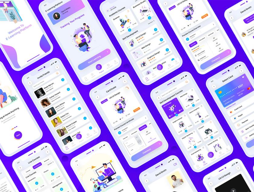 38屏figma电子学习教育应用 | 在线学习移动应用程序 UI 套件