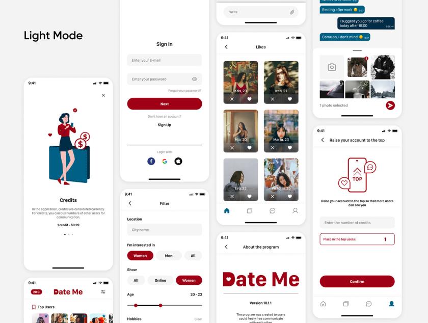 黑白两种模式 130页交友约会app sketch，figma资源