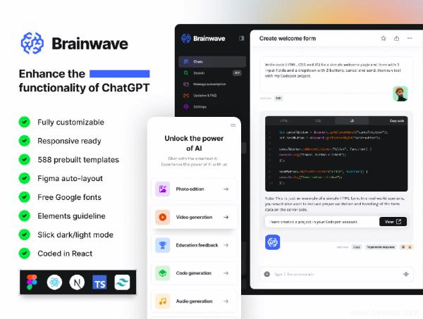 300页AI人工智能ChatGPT设计套件app+网页端figma源文件