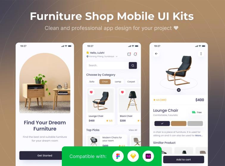 高保真家具电商app ui设计资源sketch，xd，figma格式