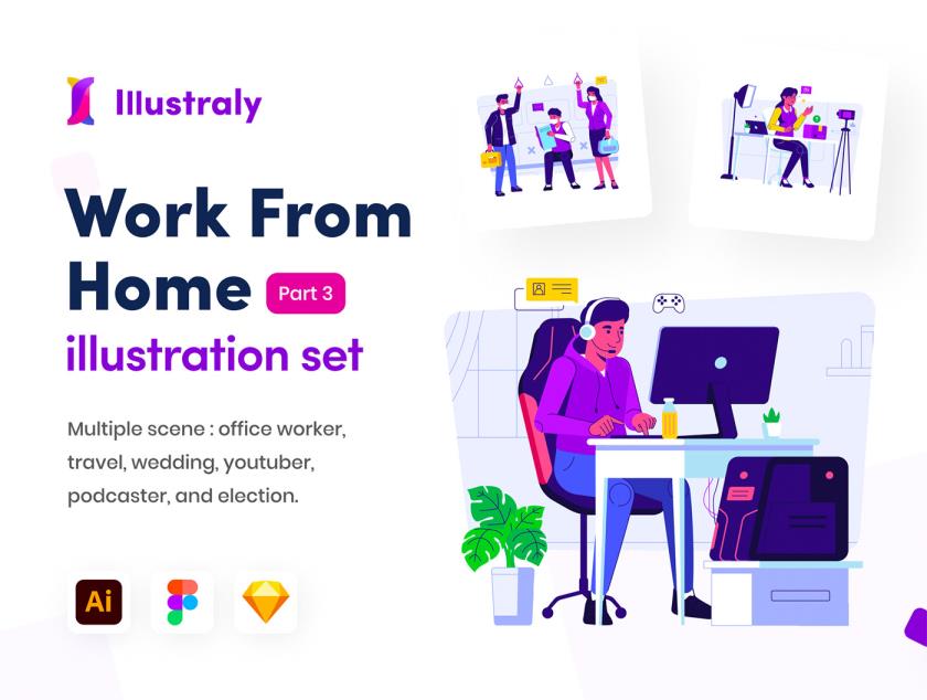 8个在家工作办公插画集Sketch、Figma 和 Adob​​e Illustrator格式