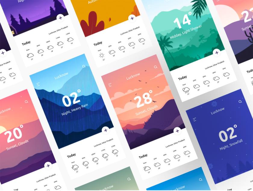 11个天气应用卡片插画设计figma，psd格式