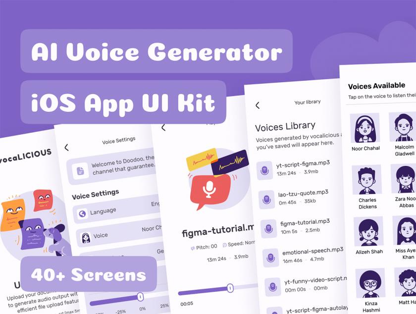 40页AI人工智能，语音识别app，小程序生成器UI套件figma源文件