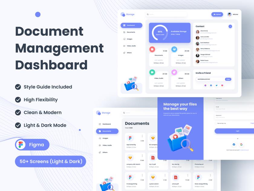 29页B端后台管理，云存储，网盘，文档管理仪表板figma格式