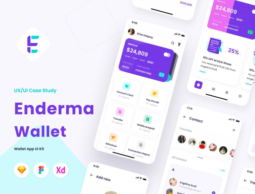 100页明暗双色金融钱包，金融支付app素材sketch，xd，figma格式