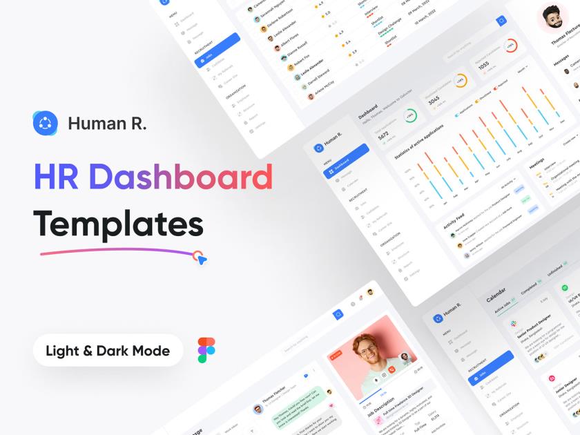 6页明暗双色HR人力资源，B端后台fimga源文件