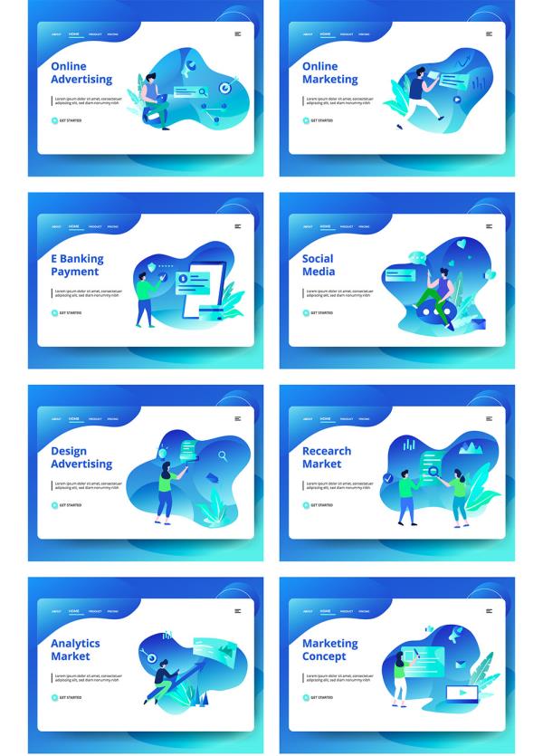 8个数字营销插画banner图设计ai格式