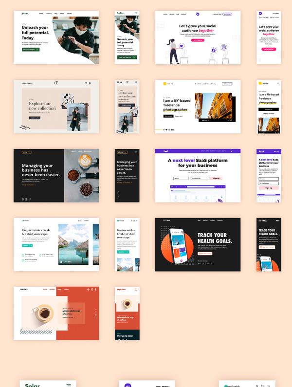 9款响应式网站首屏设计,应用于作品集，设计公司，saas产品等xd源文件