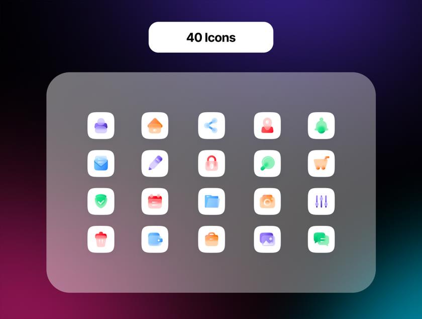 40个玻璃质感icon图标figma源文件