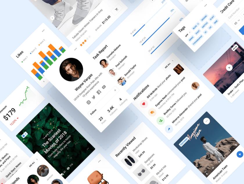 「超全」500M网页和移动端UI设计组件资源，Figma、Sketch格式，包含：电商，社交，头尾设计组件等