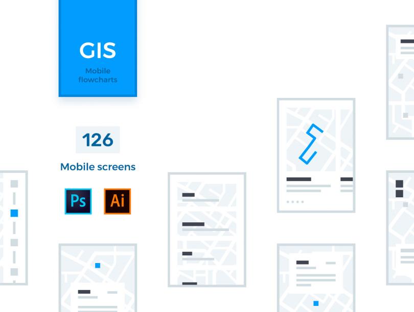 126页移动端地图导航线框图,原型图psd,ai格式