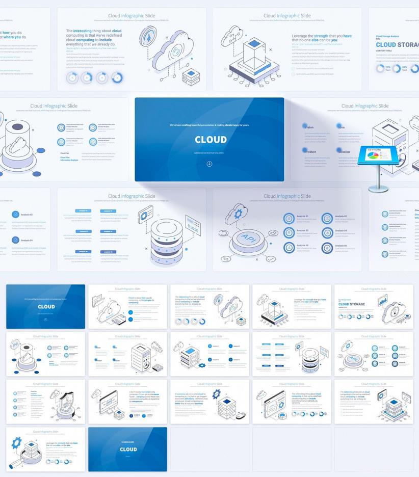 多种颜色云存储云服务服务数据图表幻灯片Keynote模板