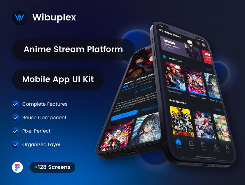 128页明暗色动漫流媒体平台 UI 套件figma源文件