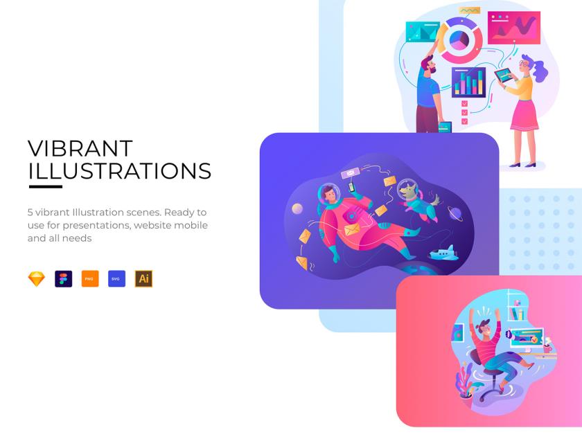 5 张充满活力的插图插画png格式