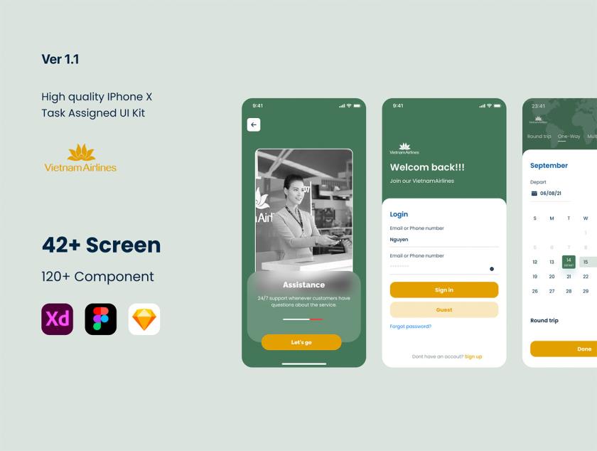 39页机票航空预订航班app应用程序 UI 套件sketch，xd，figma格式