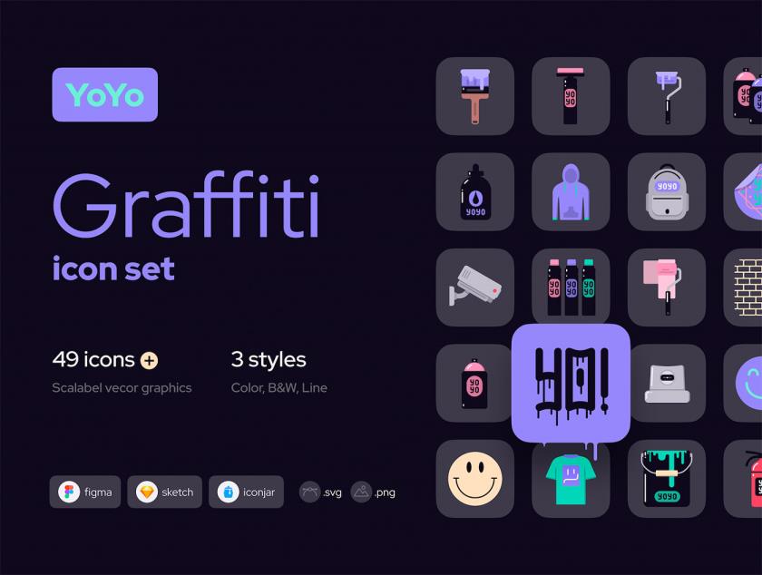 49个涂鸦icon图标集Figma、Sketch 和 IconJar格式