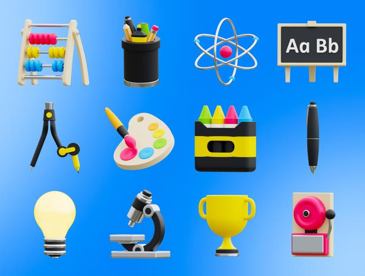 教育 3D 插图包glb,png格式