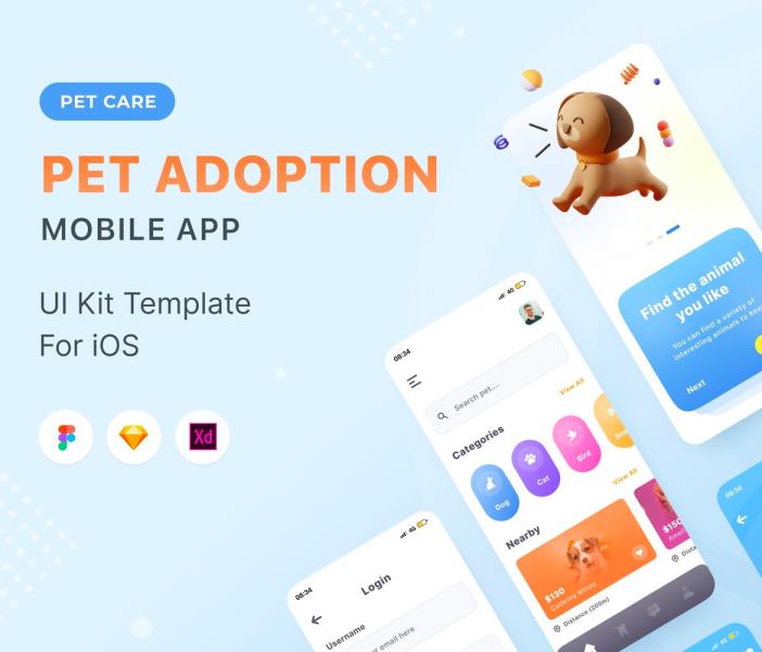 5页宠物领养app 高保真原型图，sketch，xd，figma格式（无展示图）