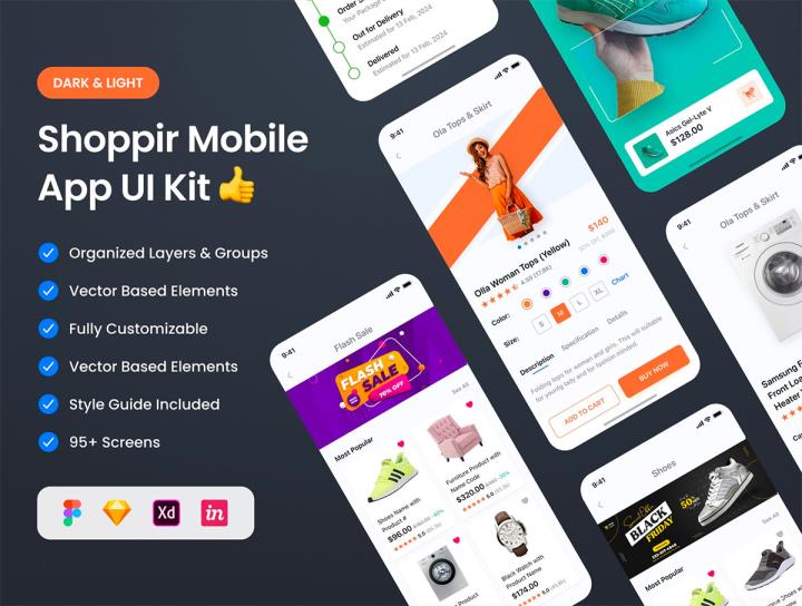 电商购物App应用 UI 套件sketch,xd,fig,studio