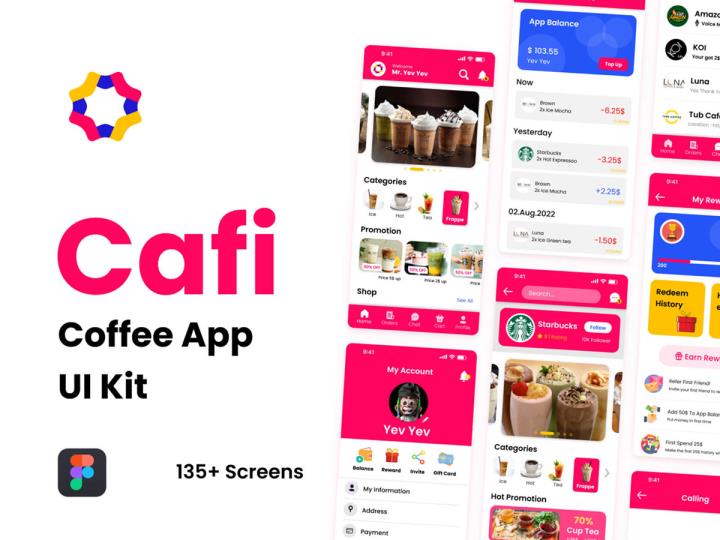 「赞」135页咖啡奶茶小程序，app UI设计，内带原型图，草图设计figma源文件