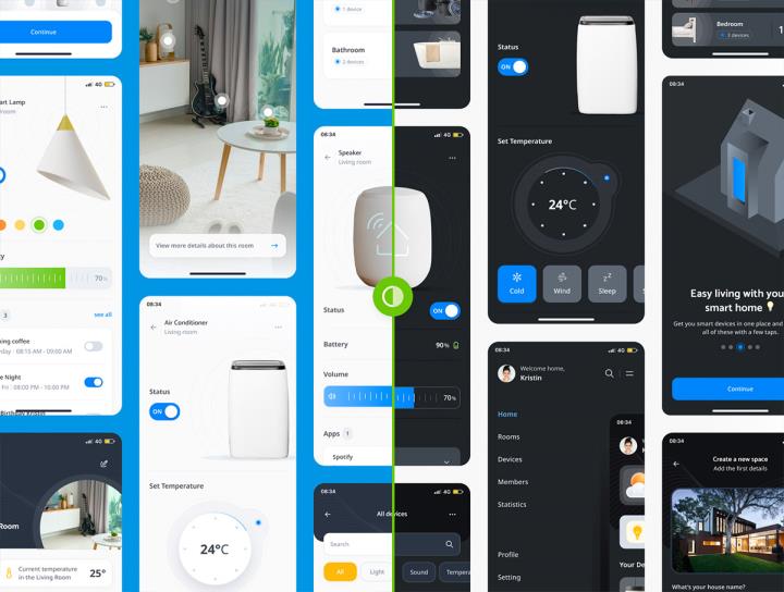 100页明暗智能家居app，小程序应用程序的 UI 套件figma源文件