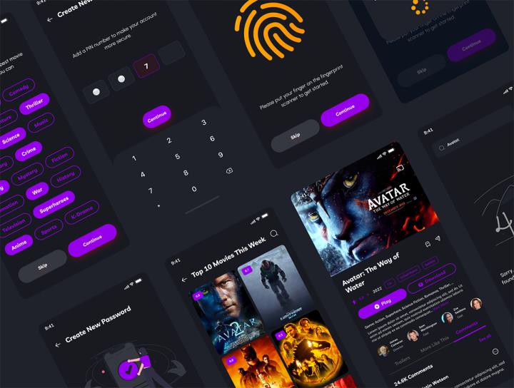 明暗126页电影流媒体app，移动端应用程序figma源文件