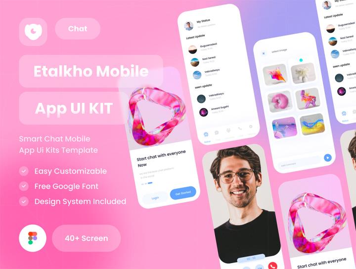 40页高保真聊天和视频通话信使应用程序app figma源文件