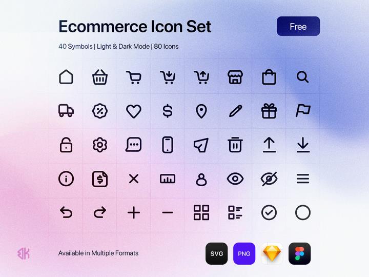 40个明暗电商icon图标AI、PNG、SVG、Sketch和Figma格式