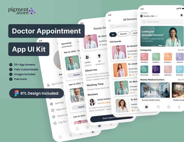 23页医生预约app应用程序 UI 套件figma文件